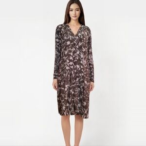 Garnet Hill viscose brown pink floral drop waist prairie peasant dress 8 NWOT